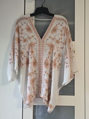 Rose & Olive White Blouse with Peach Floral Print